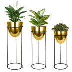 Modern Gold Planter Set – Glossy Finish with Black Stand