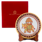 Handcrafted White Marble Art Plate – Gold Elephant Design 6inch (With Velvet Box)