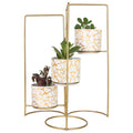 3-Tier Gold Frame Planter Stand with White & Gold Design pots
