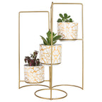 3-Tier Gold Frame Planter Stand with White & Gold Design pots