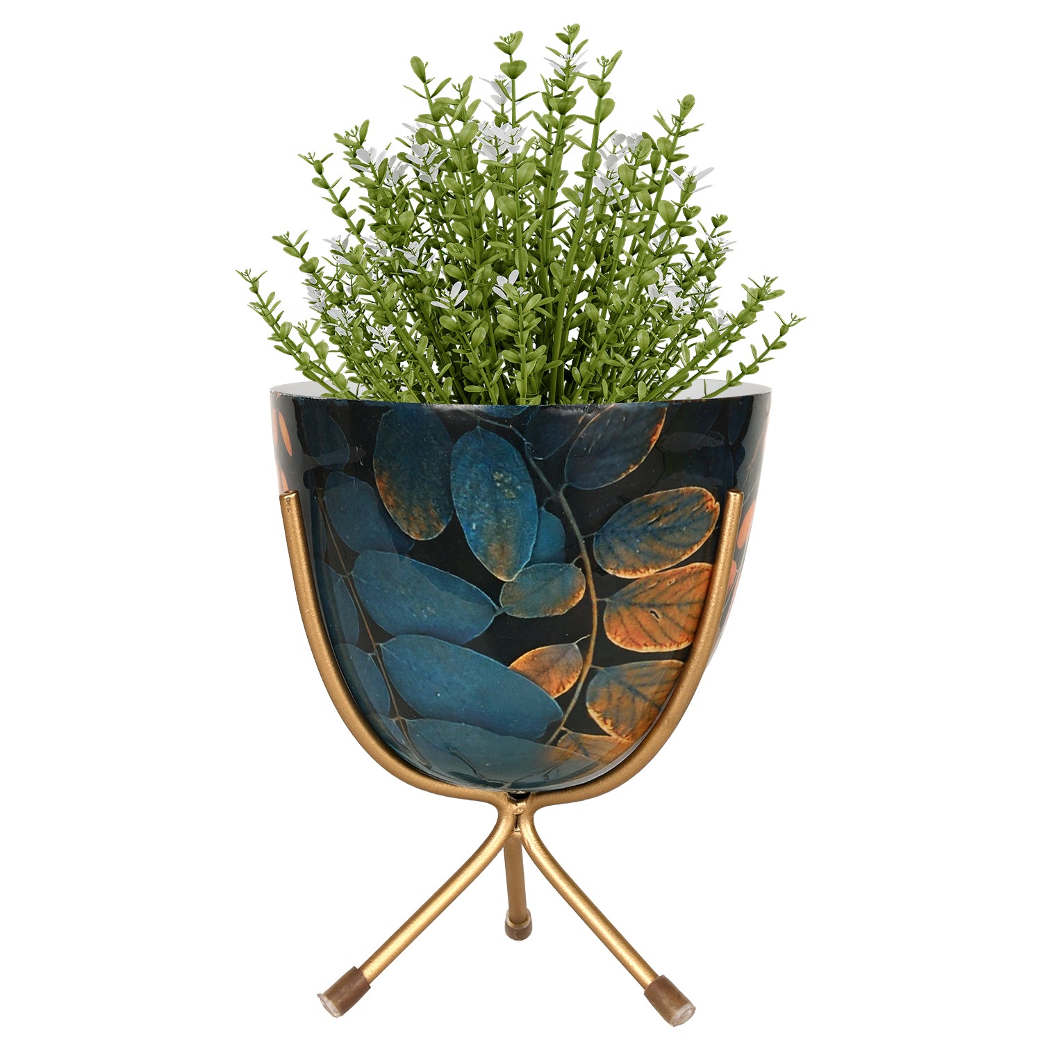 Rust Leaf Design Metal Planter with Gold Stand