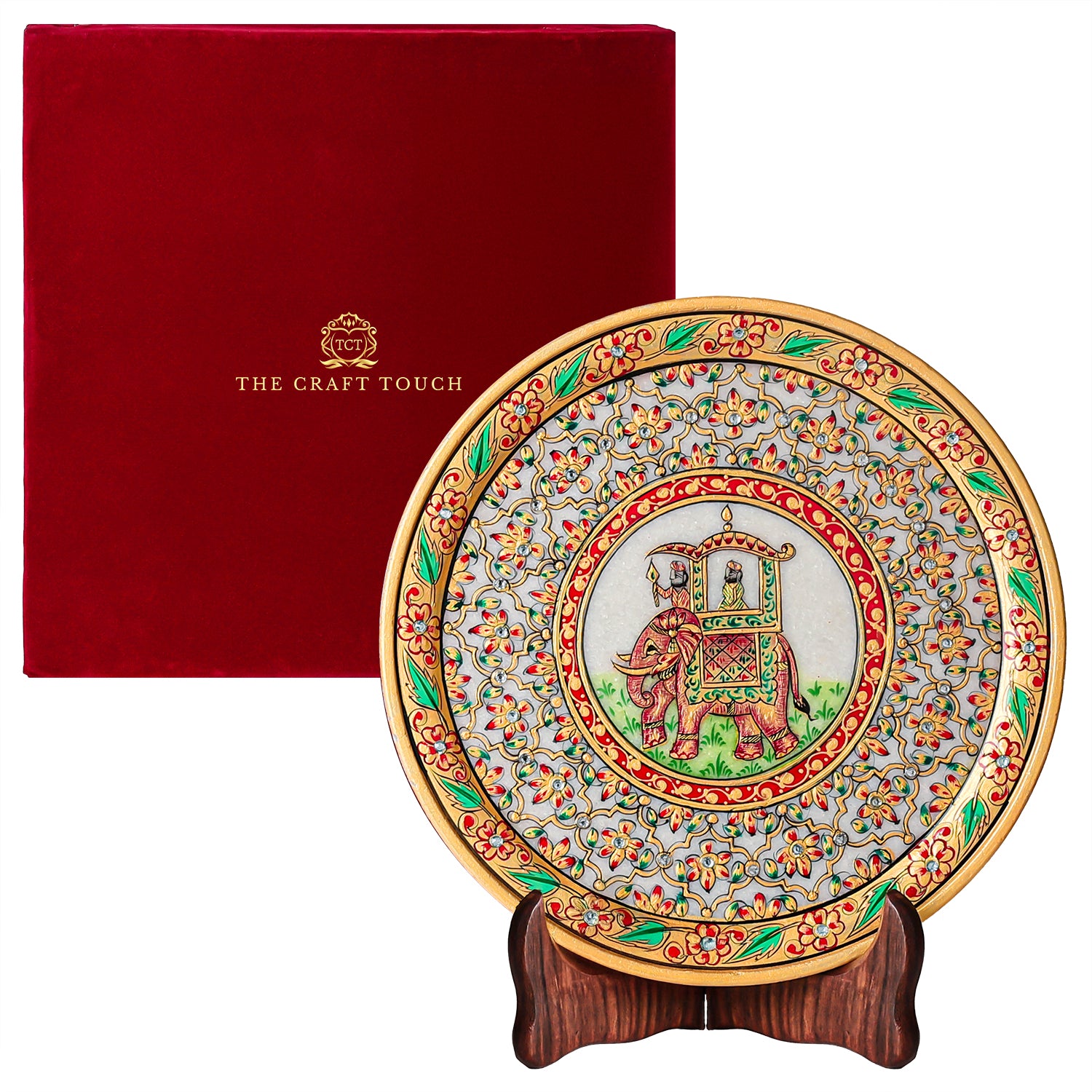 Luxury Handcrafted Marble Art Plate– Peacock & Floral Design (With Velvet Box)