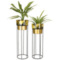 Gold Leaf Design Metal Planter Set –  with Black Stand