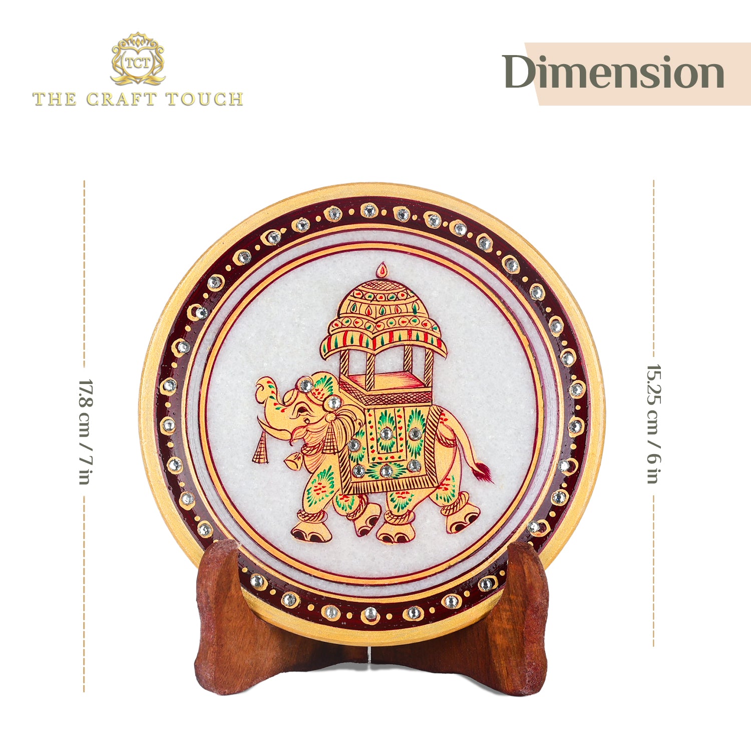 Handcrafted White Marble Art Plate – Gold Elephant Design 6inch (With Velvet Box)