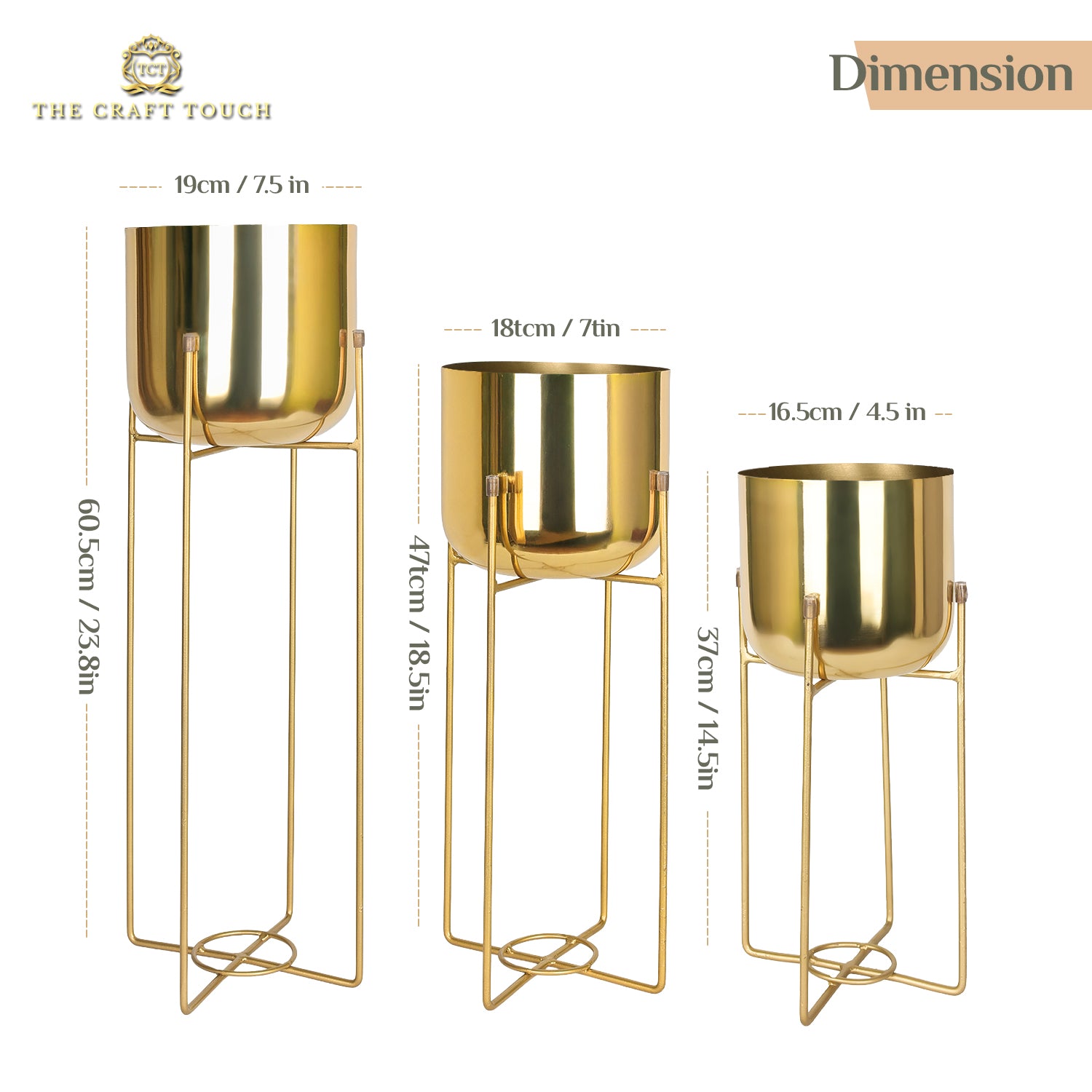 Gold Metal Planter Set – Sleek Design with Modern Stand
