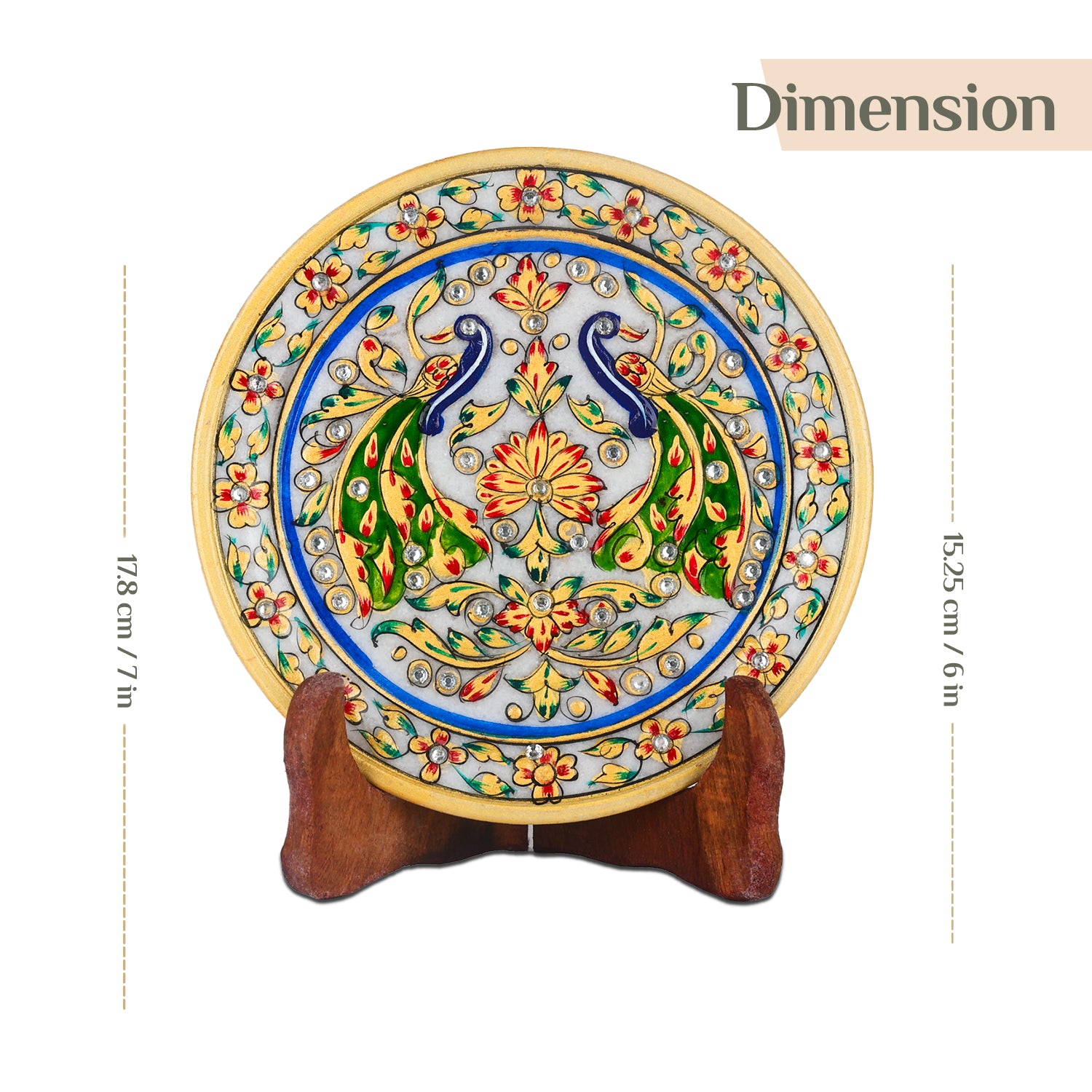 Handcrafted Marble Art Plate – Floral & Peacock Design 6inch (With Valvet Box)