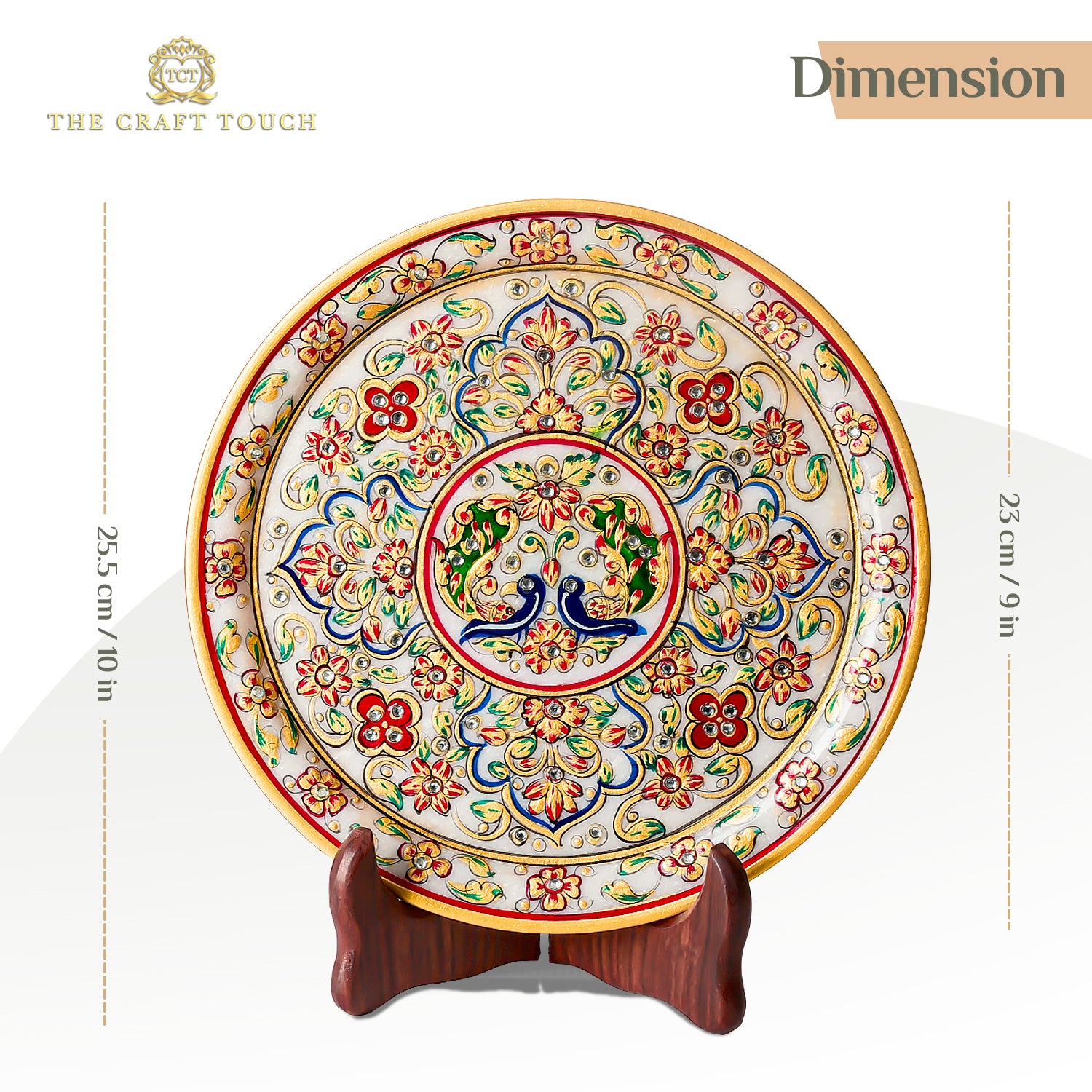 Traditional Elephant Marble Art Plate with Intricate Floral Design