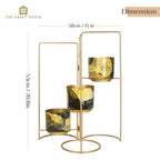 3-Tier Gold Frame Planter Stand with Gold Botanical Leaf Pots