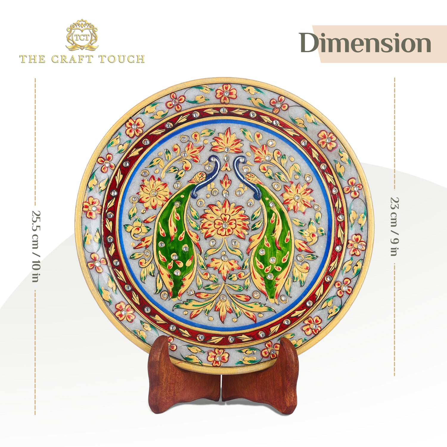 Luxury Handcrafted Marble  art Plate – Peacock & Floral Design 9Inch. (With velvet Box)