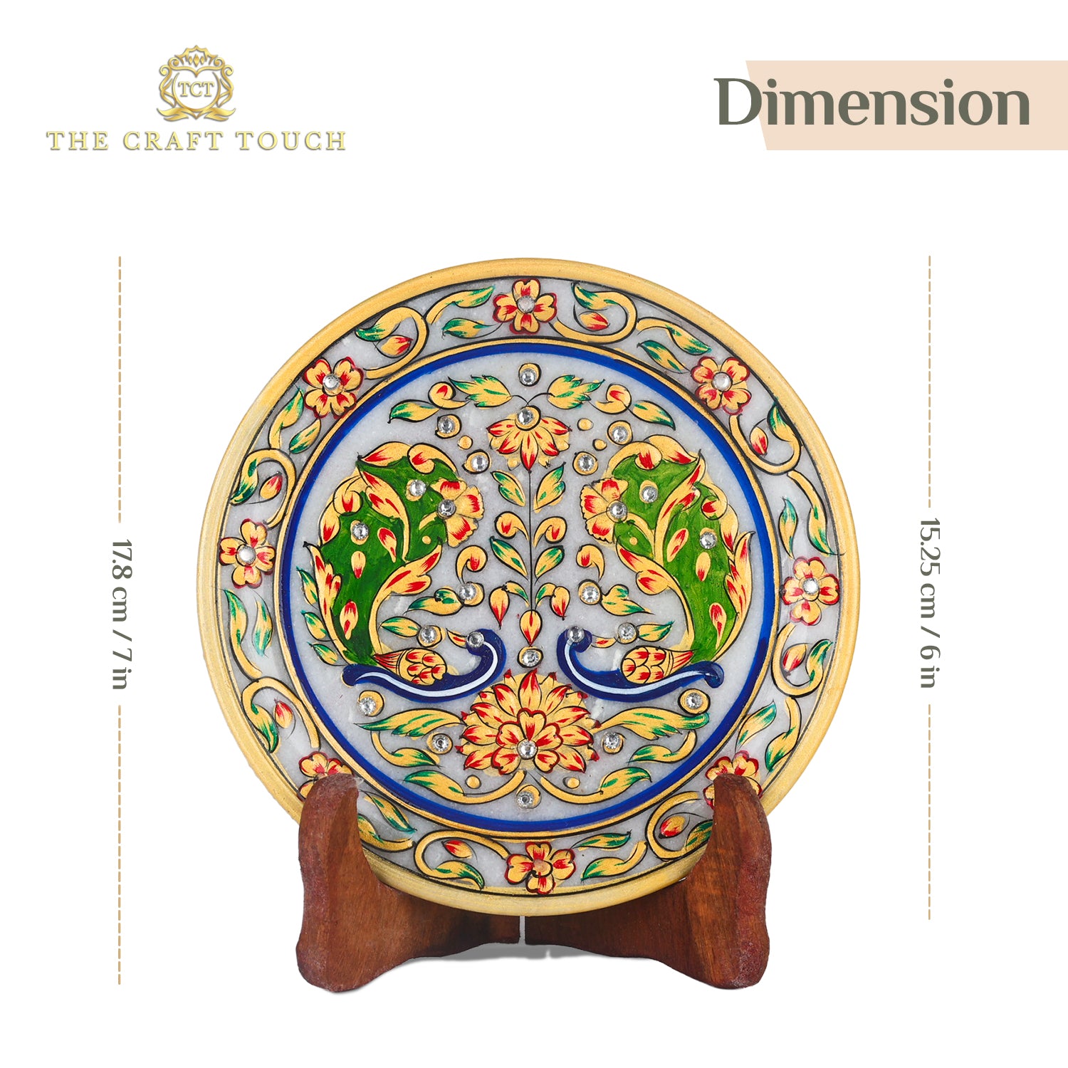 Handcrafted Marble Art Plate – Floral & Peacock Design 6inch (With Velvet Box)