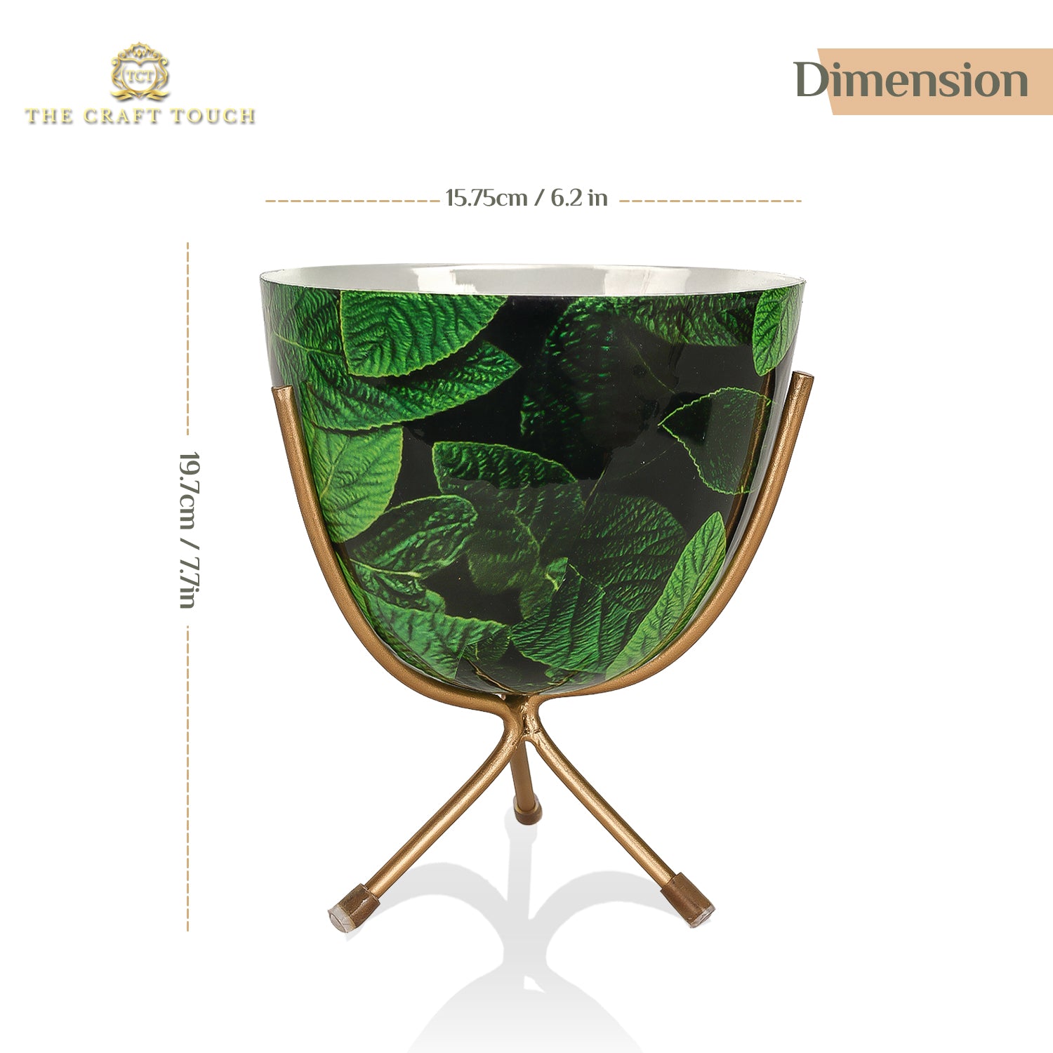 Green Leaf Design Metal Planter with Gold Stand