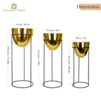 Modern Gold Planter Set – Glossy Finish with Black Stand