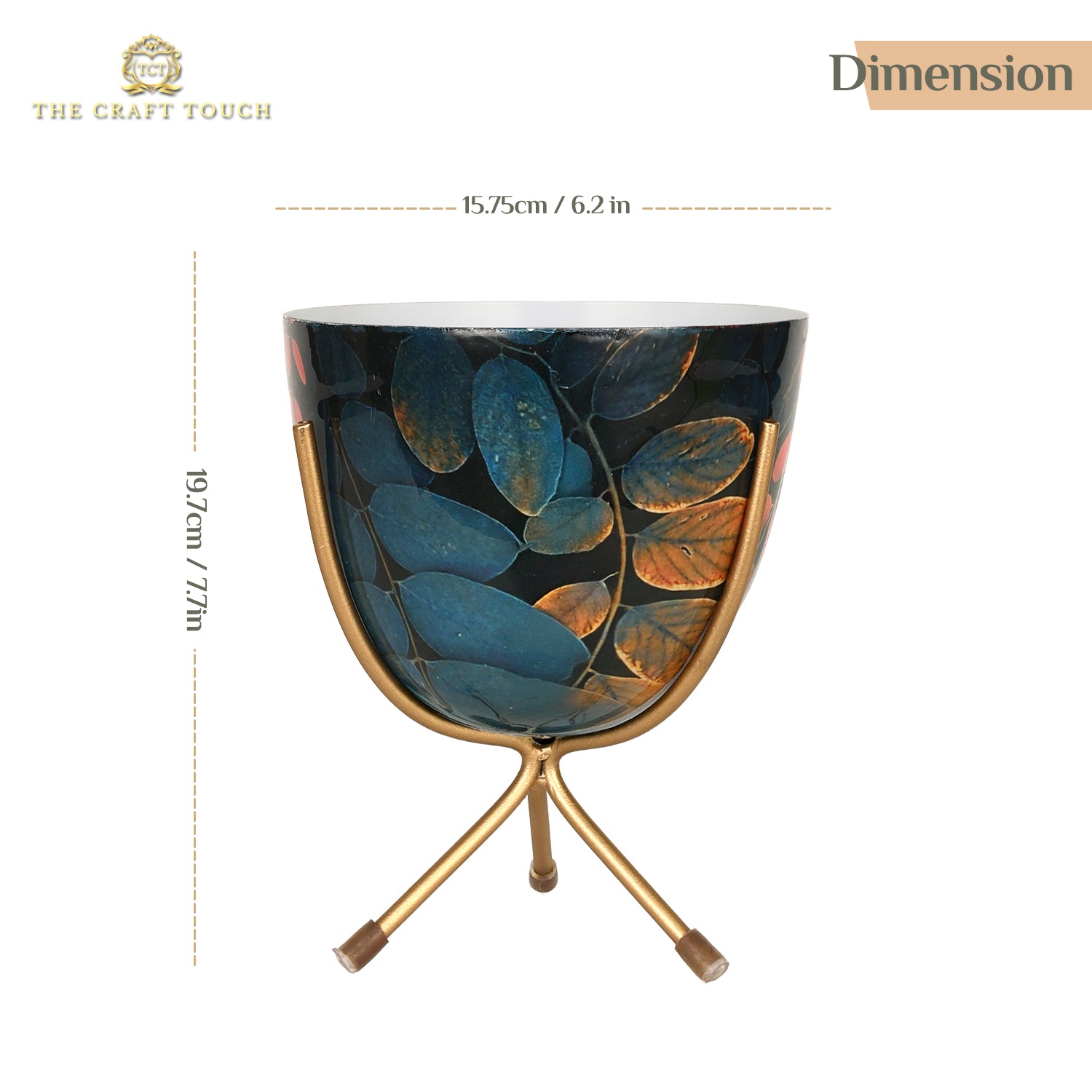Rust Leaf Design Metal Planter with Gold Stand