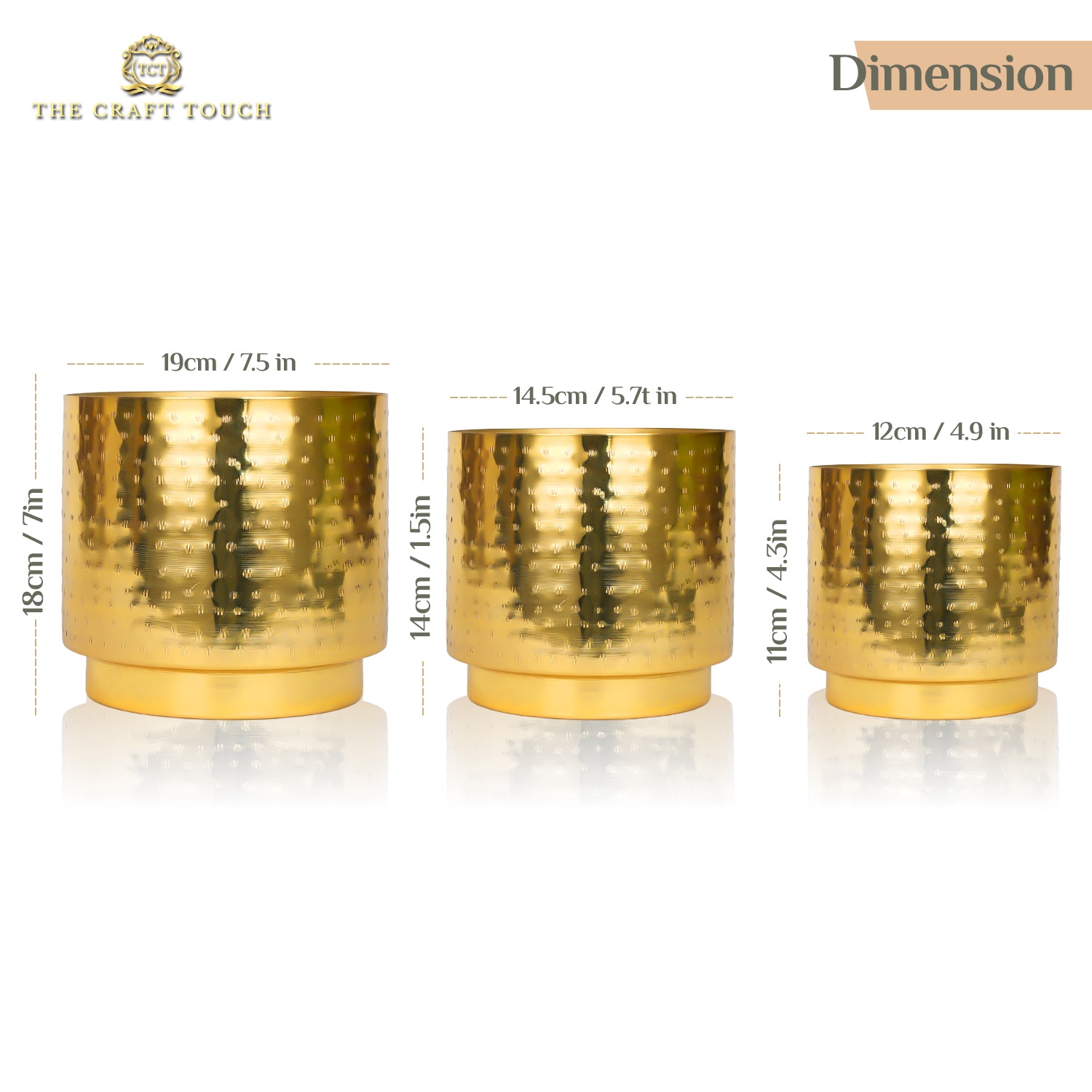 Hammered Gold Metal Planter Set – Design with Gold Finish