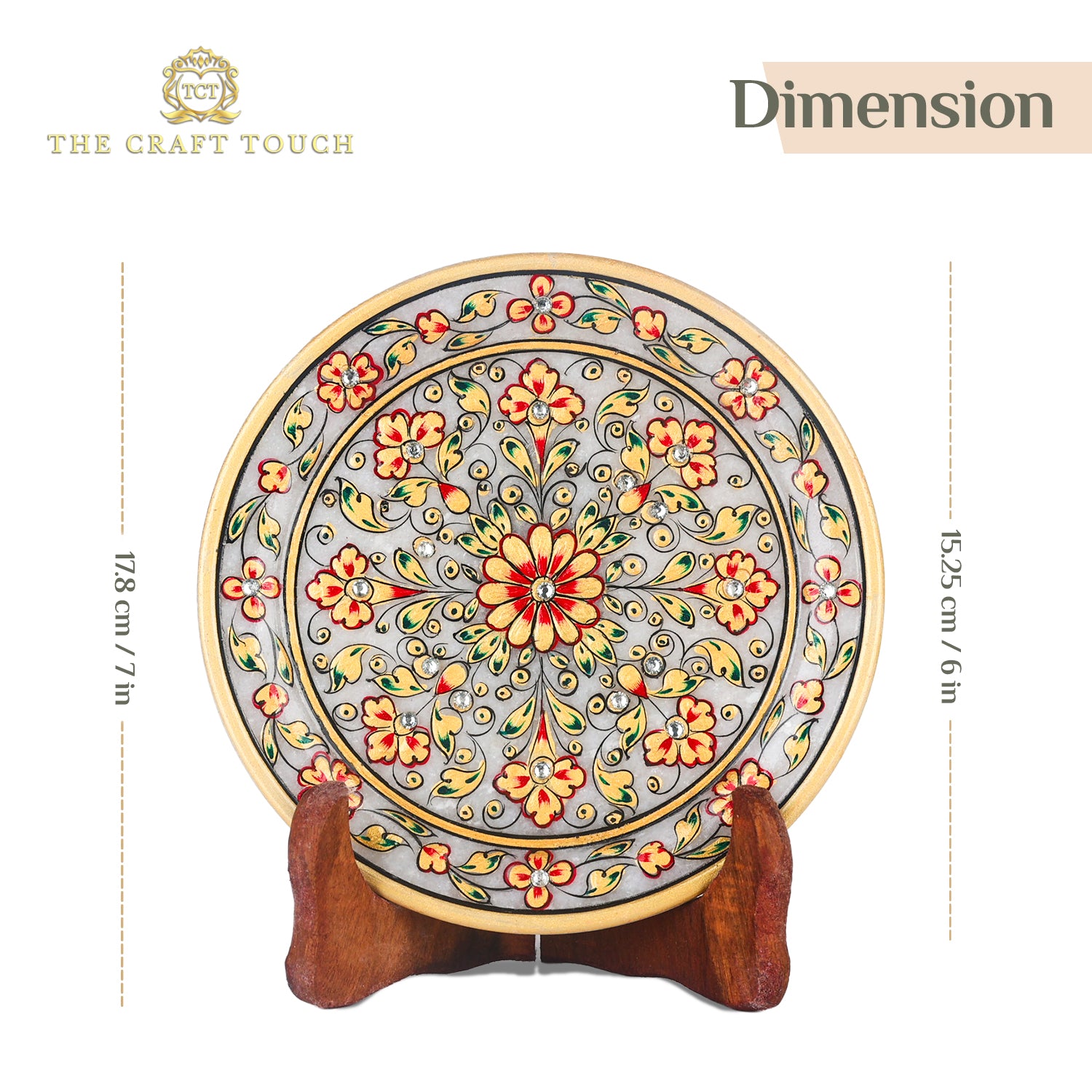 Handcrafted Marble Art Plate – Floral Design in Gold & Red Motif 6inch. (With Velvet Box)