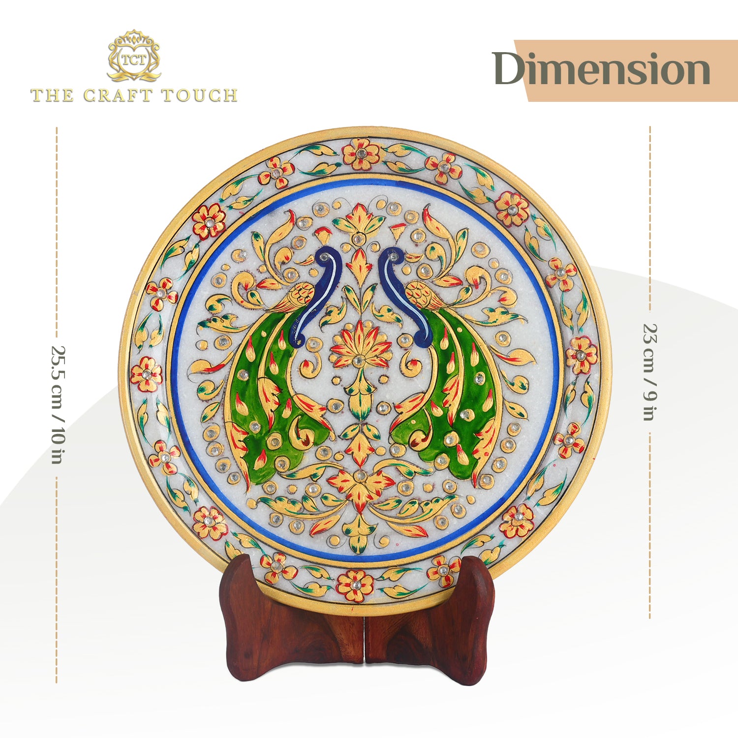 Luxury Handcrafted Marble  art Plate – Peacock & Floral Design 9inch (With Velvet Box)