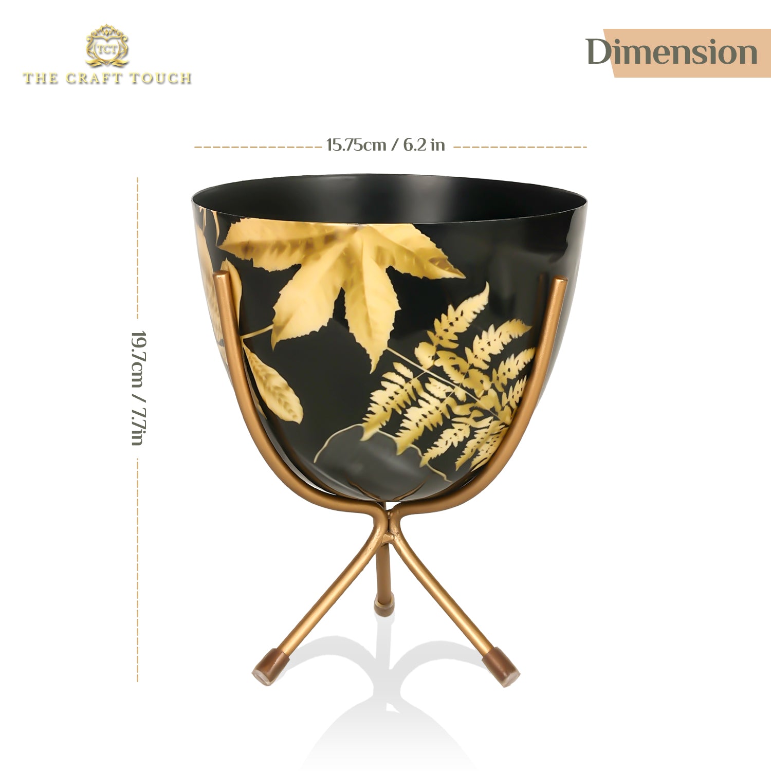 Black & Gold Botanical Metal Planter with Sculptural Stand