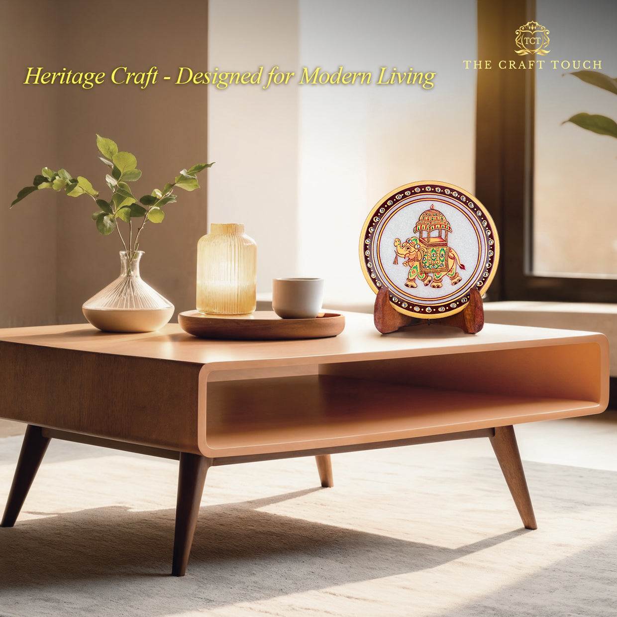 Handcrafted White Marble Art Plate – Gold Elephant Design 6inch (With Velvet Box)