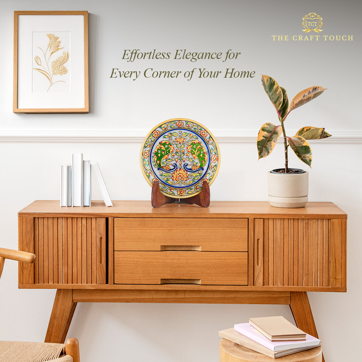 Handcrafted Marble Art Plate – Floral & Peacock Design 6inch (With Velvet Box)