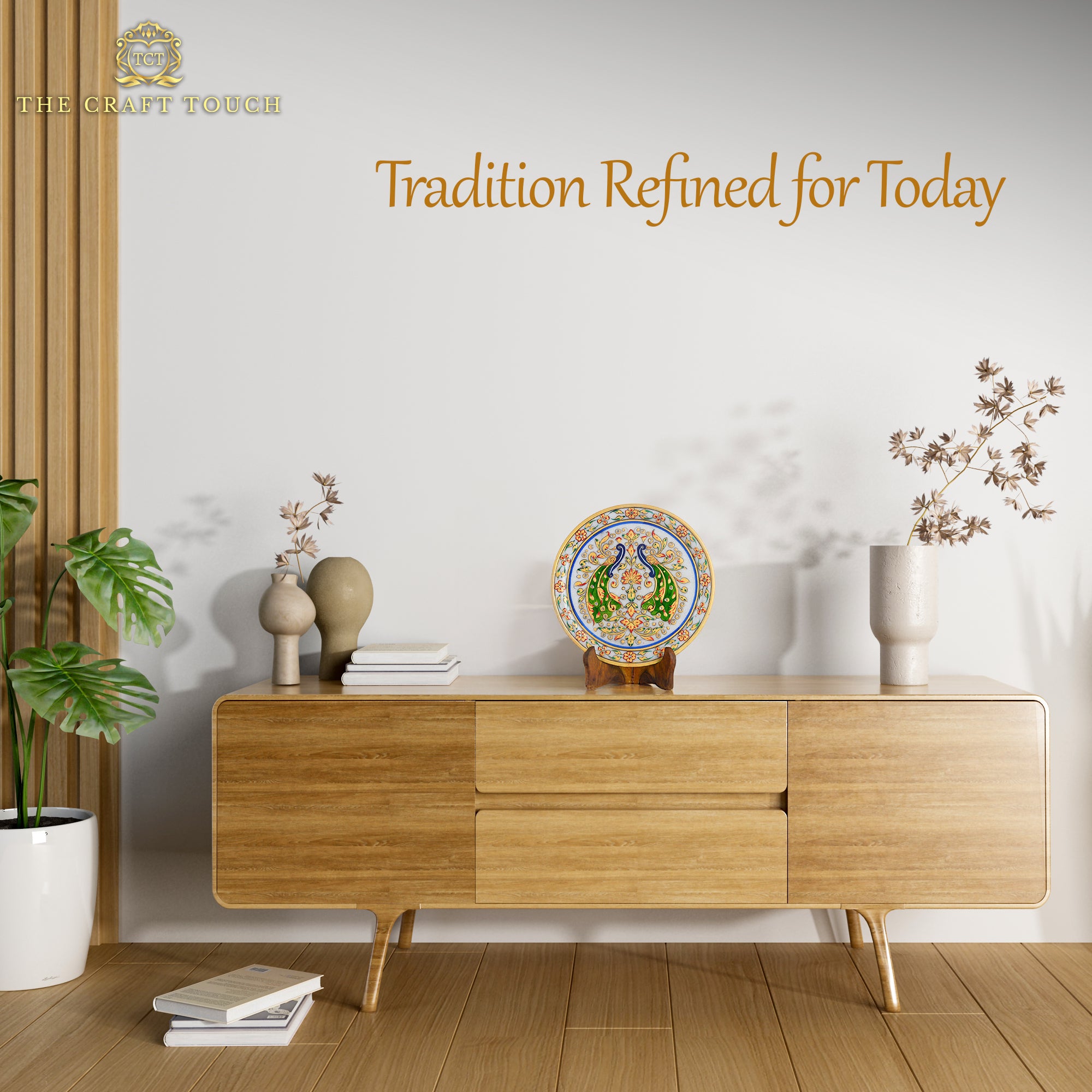 Luxury Handcrafted Marble  art Plate – Peacock & Floral Design 9inch (With Velvet Box)