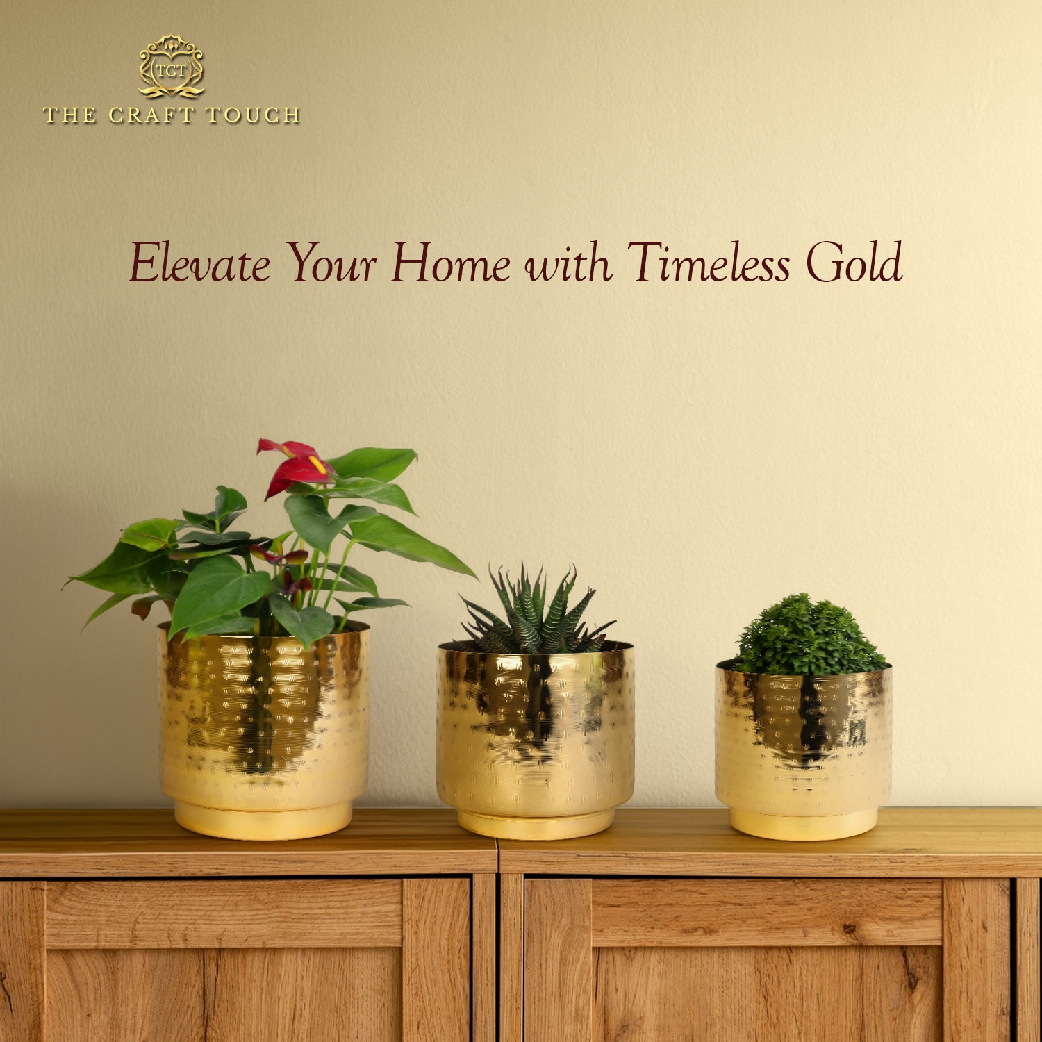 Hammered Gold Metal Planter Set – Design with Gold Finish