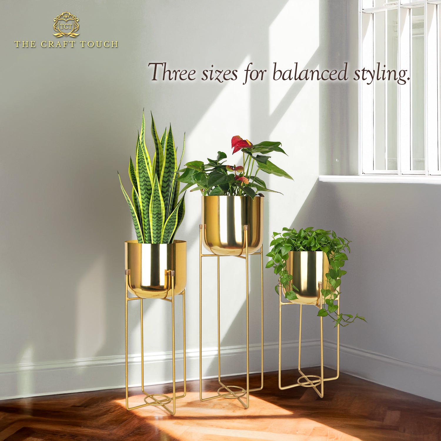 Gold Metal Planter Set – Sleek Design with Modern Stand