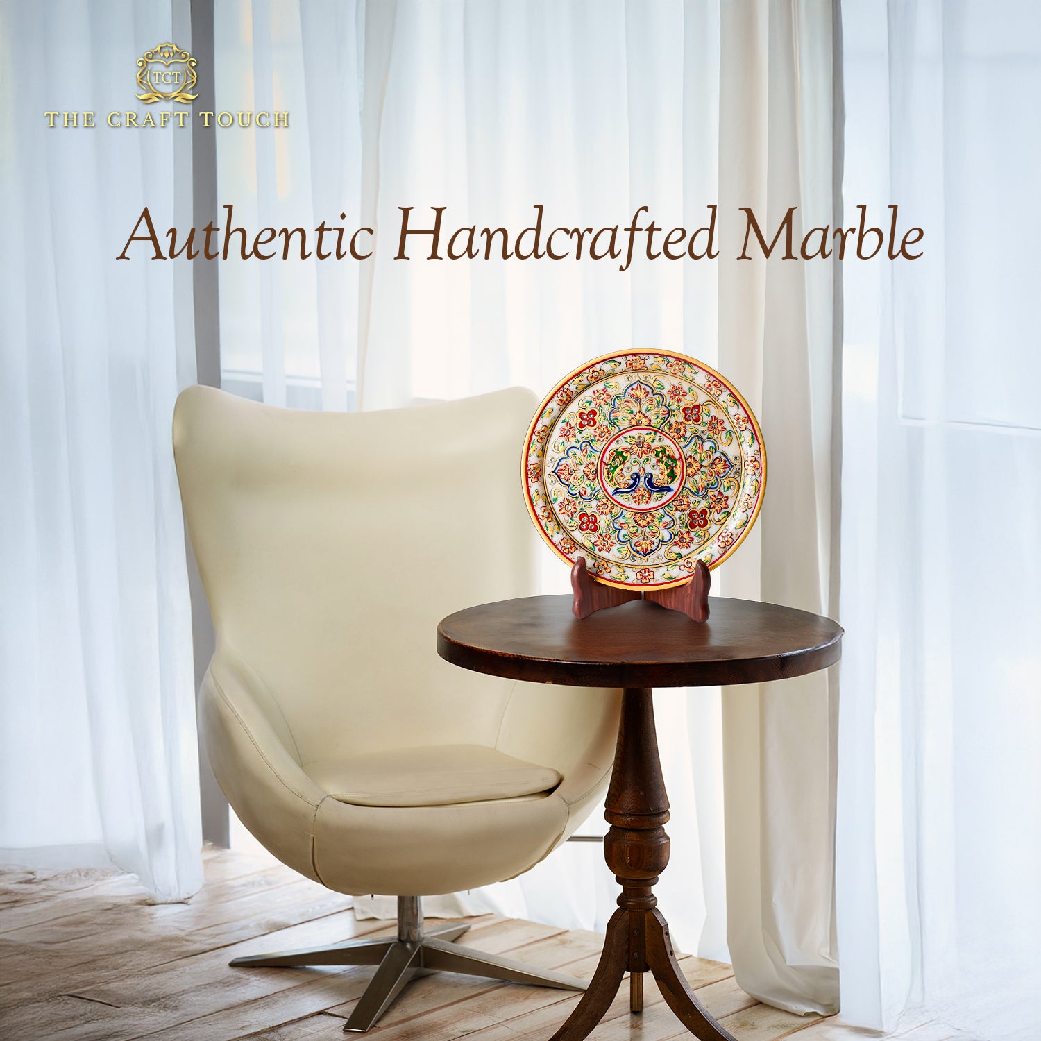 Traditional Elephant Marble Art Plate with Intricate Floral Design