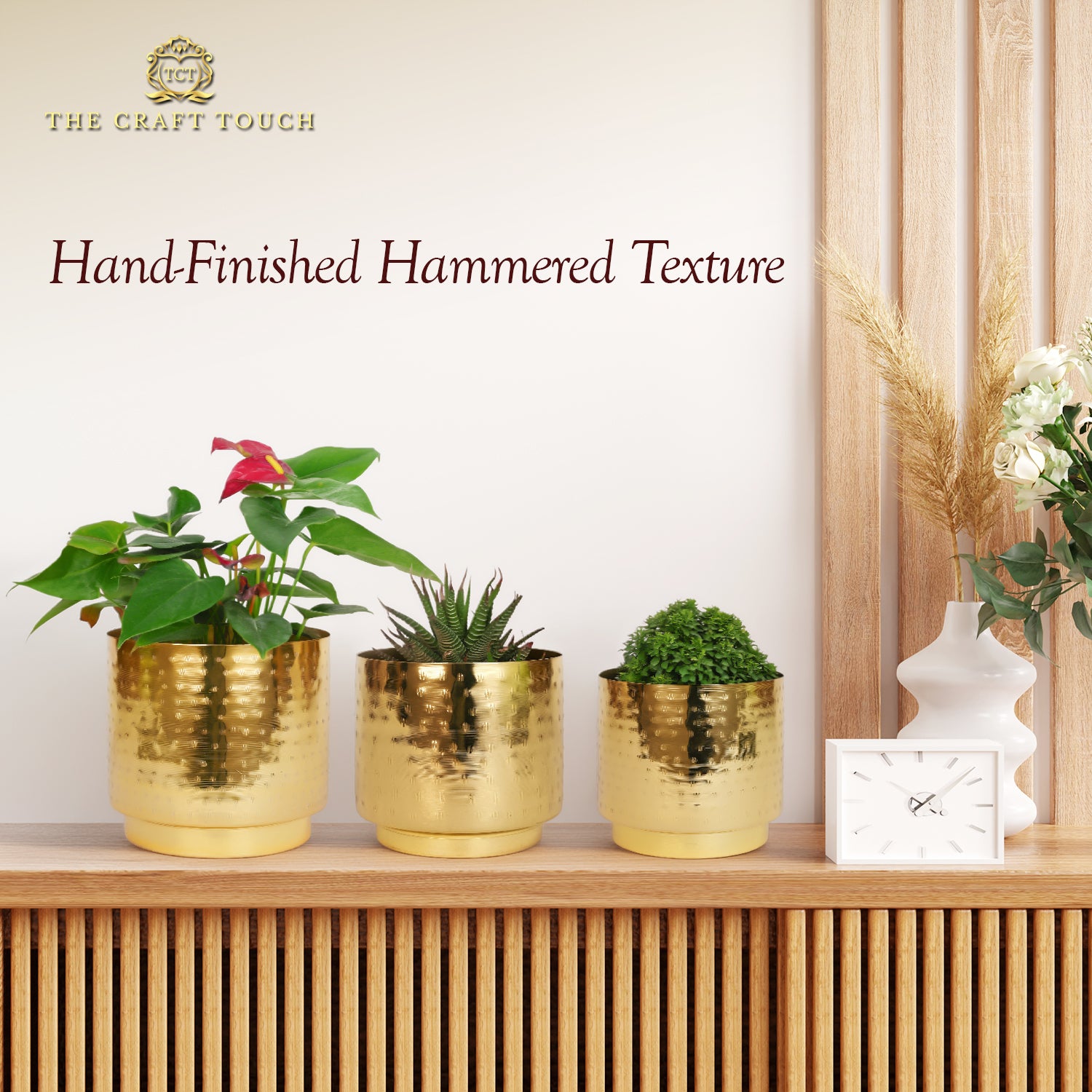 Hammered Gold Metal Planter Set – Design with Gold Finish