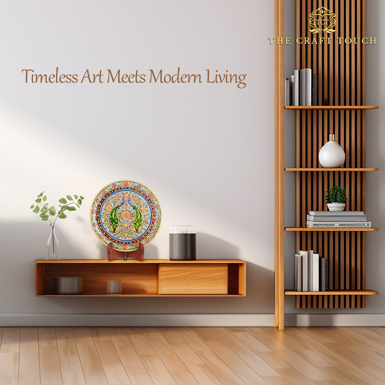 Luxury Handcrafted Marble  art Plate – Peacock & Floral Design 9Inch. (With velvet Box)