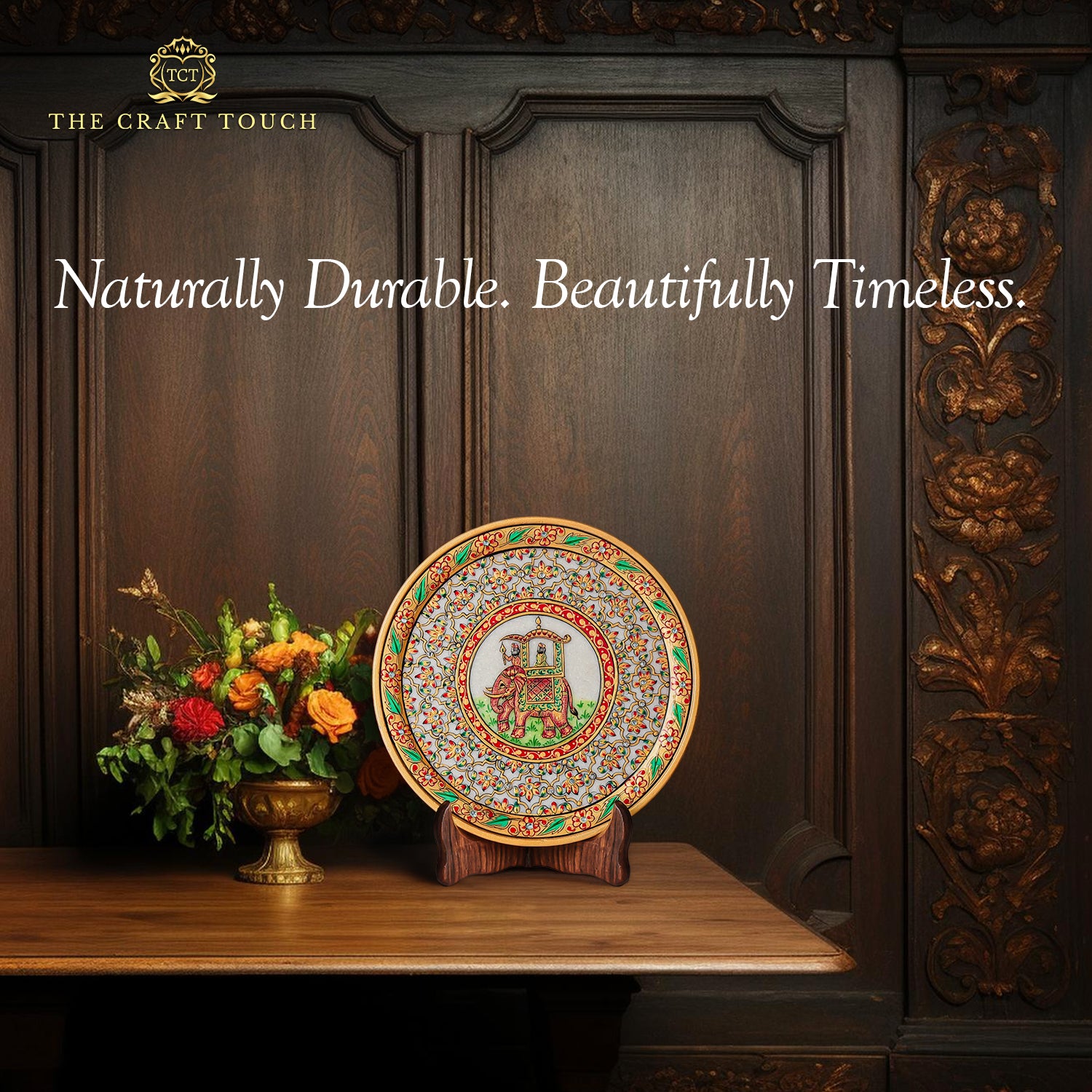 Luxury Handcrafted Marble Art Plate– Peacock & Floral Design (With Velvet Box)