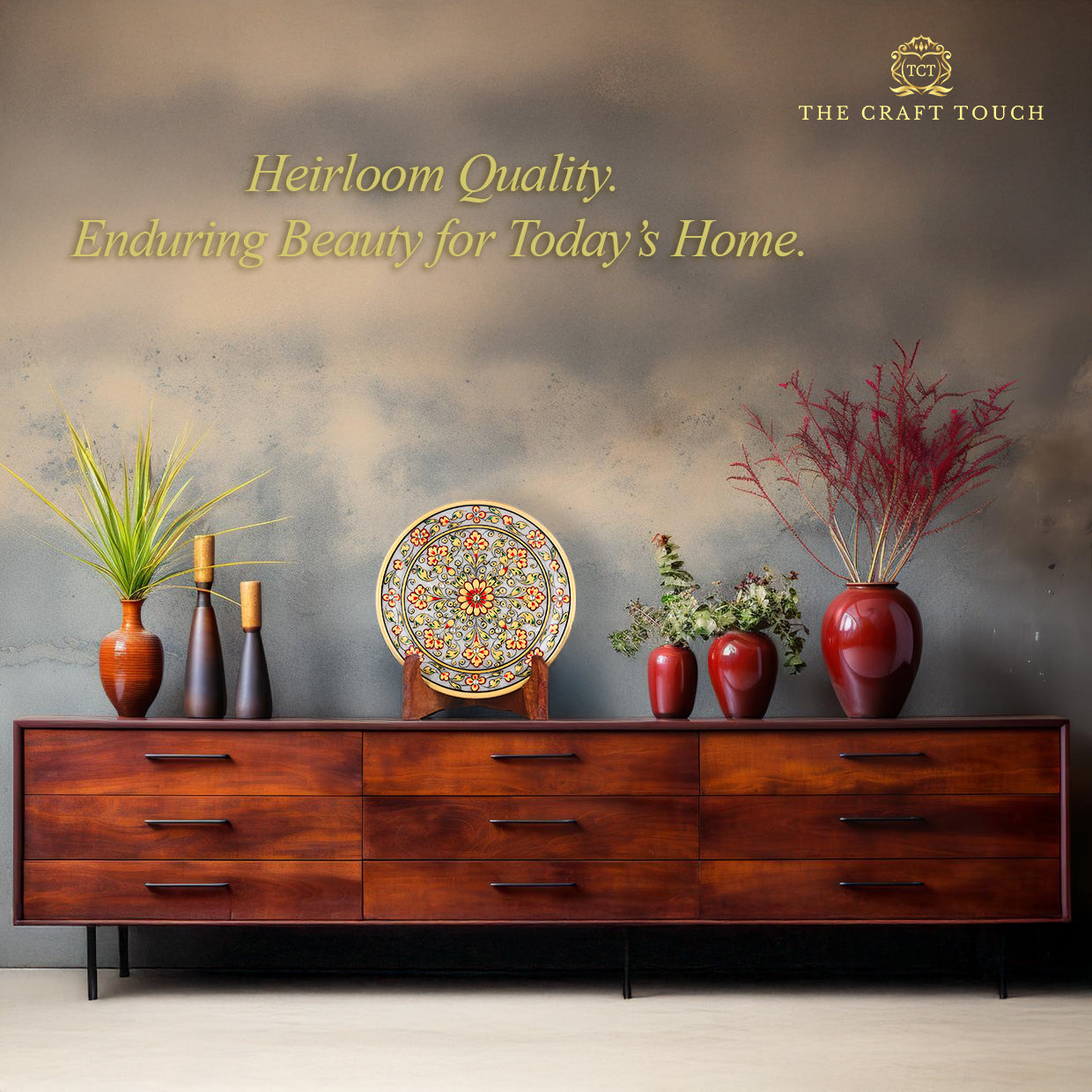 Handcrafted Marble Art Plate – Floral Design in Gold & Red Motif 6inch. (With Velvet Box)