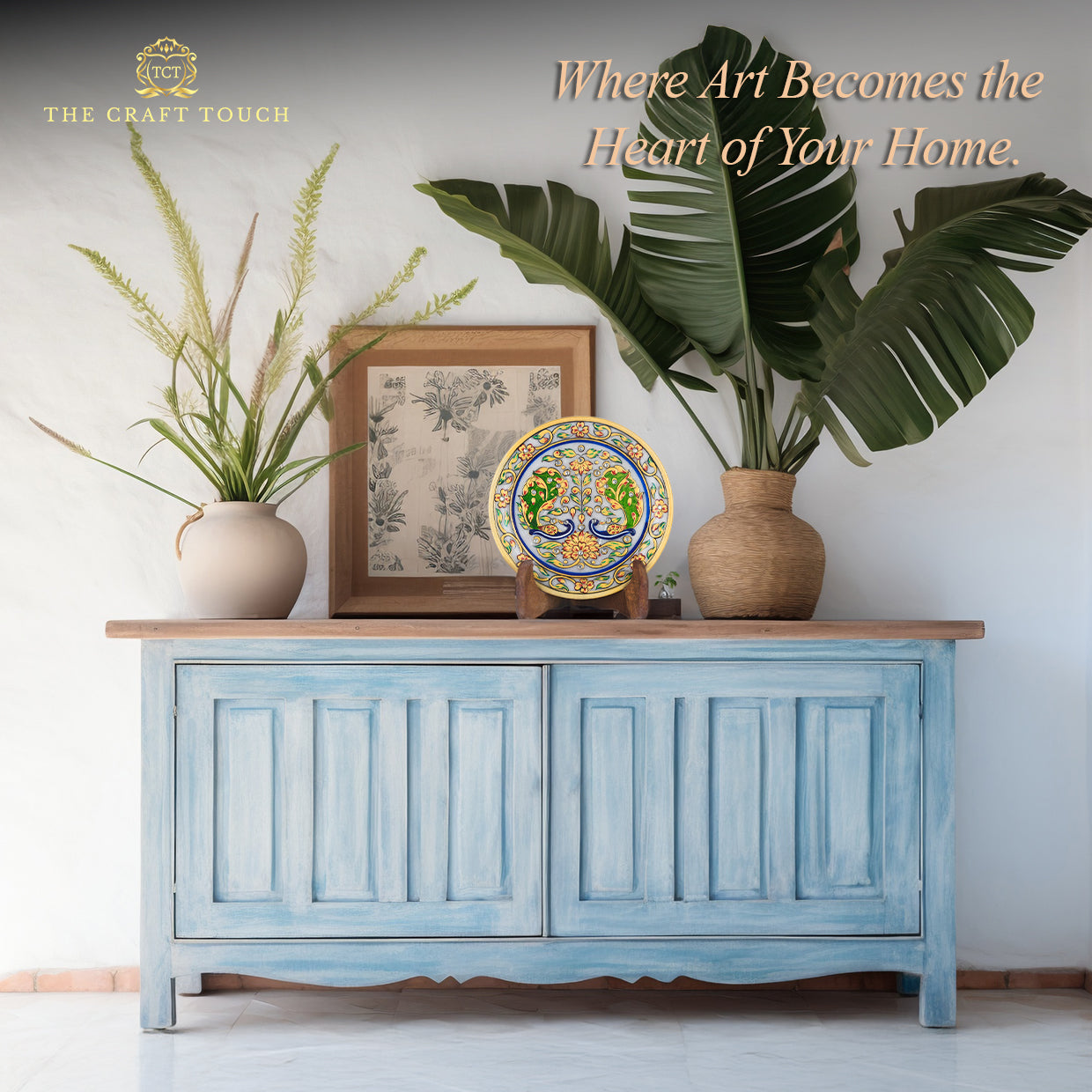 Handcrafted Marble Art Plate – Floral & Peacock Design 6inch (With Velvet Box)