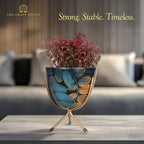 Rust Leaf Design Metal Planter with Gold Stand