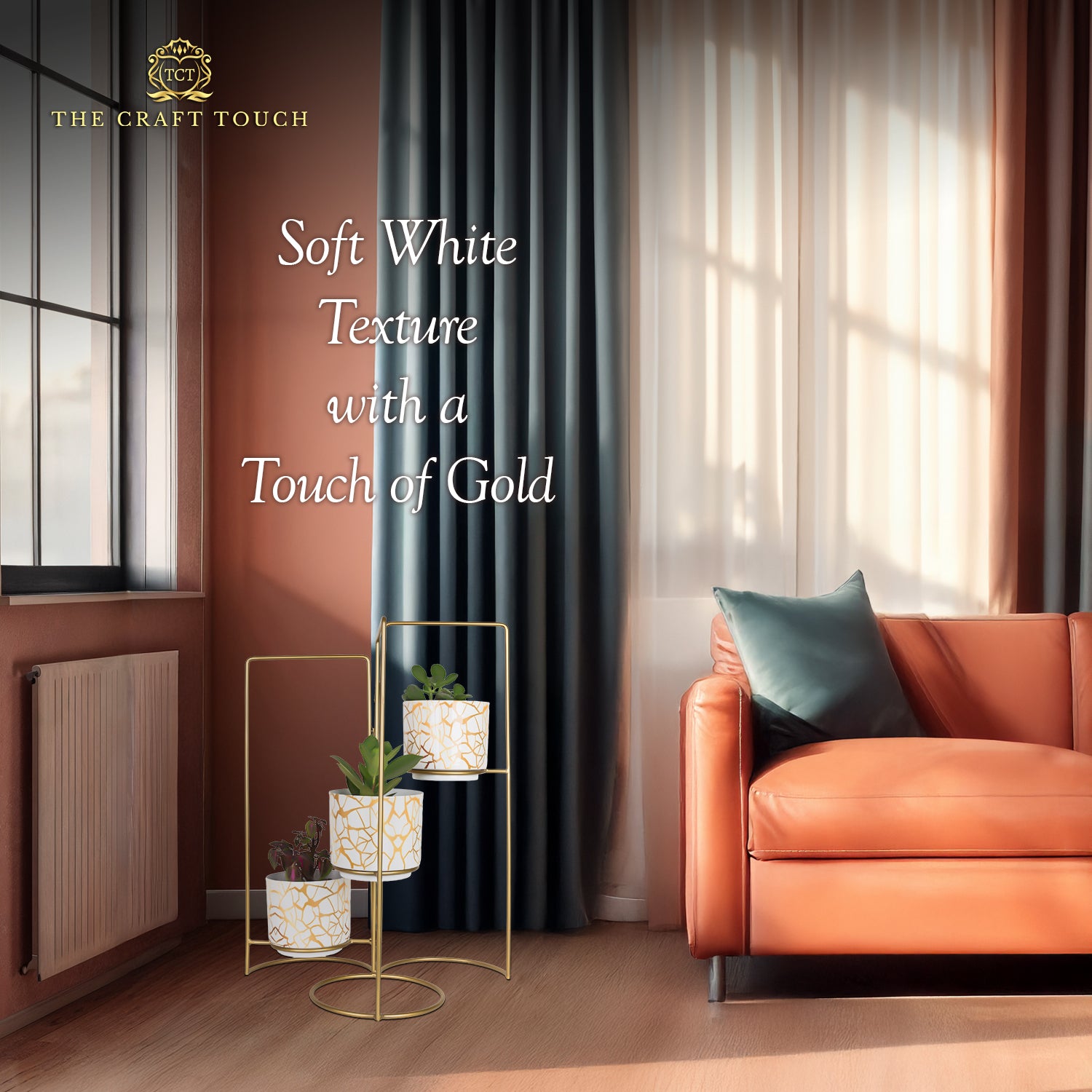 3-Tier Gold Frame Planter Stand with White & Gold Design pots