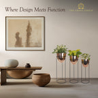 Modern Copper Planter Set – Glossy Finish with Black Stand