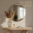 Elegant White Makrana Marble Decorative Vase – 9 Inch Handcrafted Floral Design with Gold-Accented Detailing | Modern Boho Centrepiece for Living Room, Mantel & Luxury Home Décor