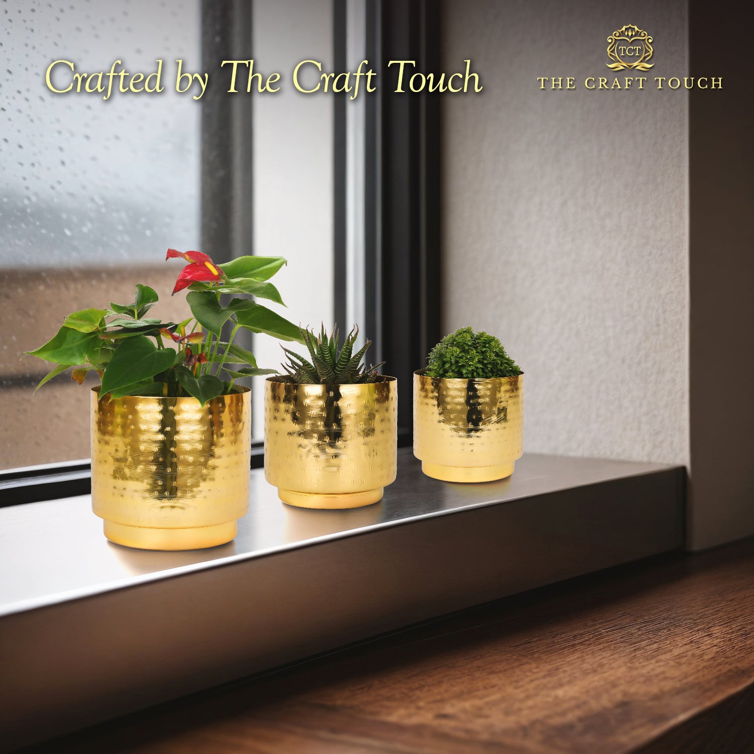 Hammered Gold Metal Planter Set – Design with Gold Finish