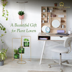 3-Tier Gold Frame Planter Stand with Green Botanical Leaf Pots