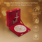 Handcrafted Marble Art Plate – Floral Design in Gold & Red Motif 6inch. (With Velvet Box)