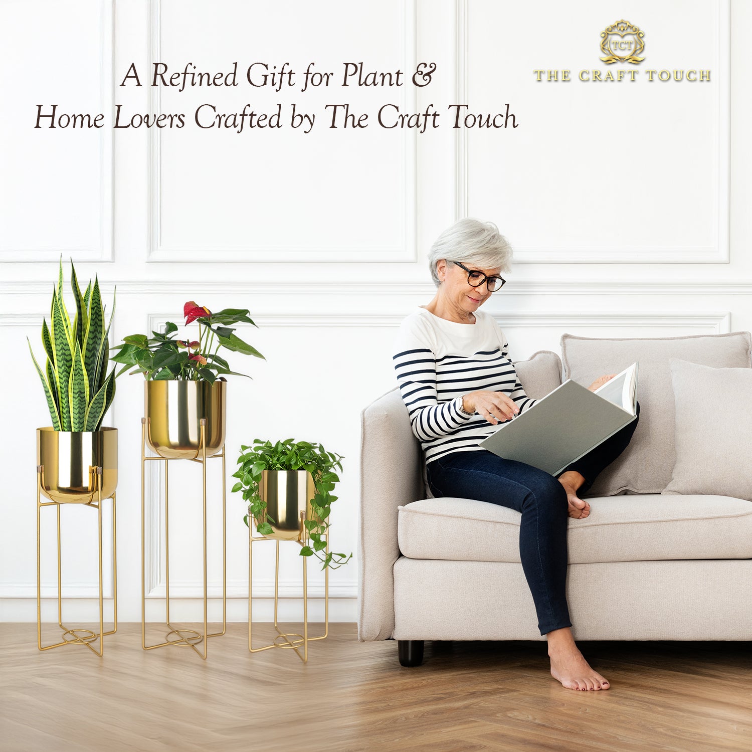 Gold Metal Planter Set – Sleek Design with Modern Stand