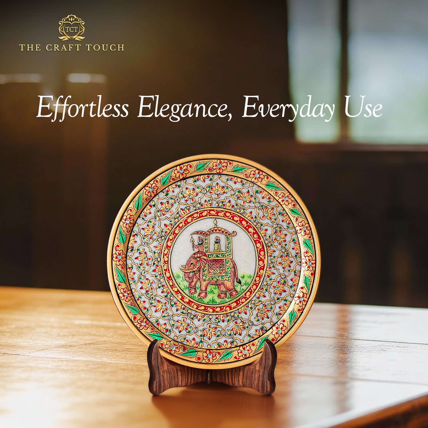 Luxury Handcrafted Marble Art Plate– Peacock & Floral Design (With Velvet Box)