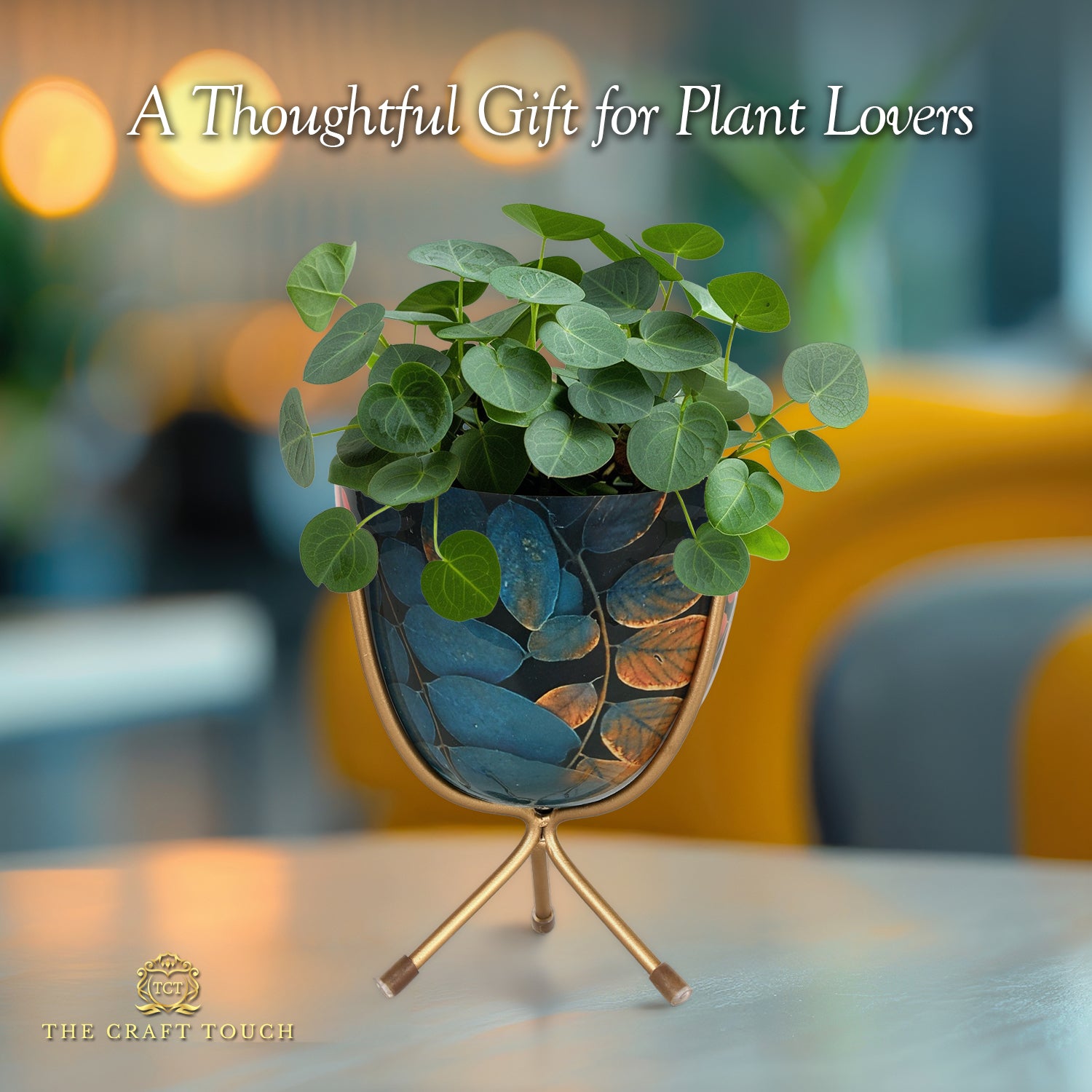 Rust Leaf Design Metal Planter with Gold Stand