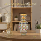 Elegant White Makrana Marble Decorative Vase – 9 Inch Handcrafted Floral Design with Gold-Accented Detailing | Modern Boho Centrepiece for Living Room, Mantel & Luxury Home Décor