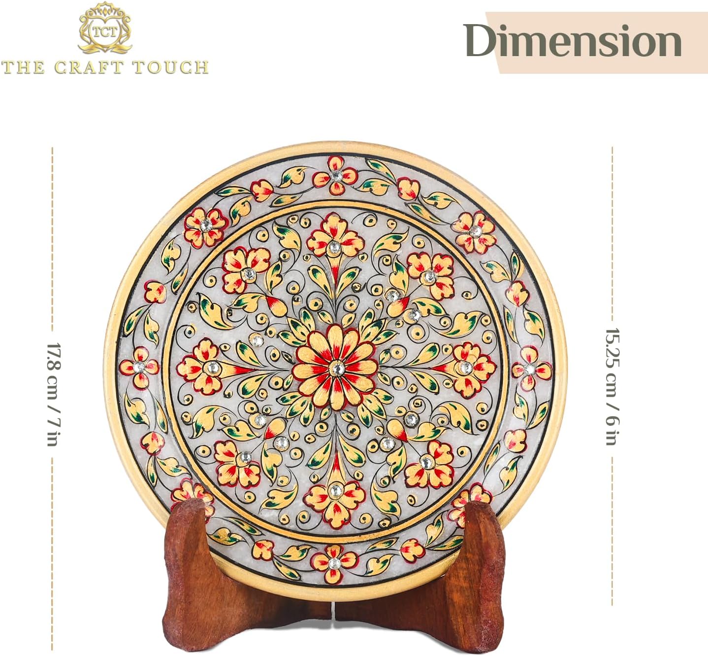 Handcrafted White Marble Decorative Plate, Gold Floral Design, Luxury Hand-Painted Artisan Art for Home Décor | Perfect for Weddings, Housewarmings & Festive Gifting