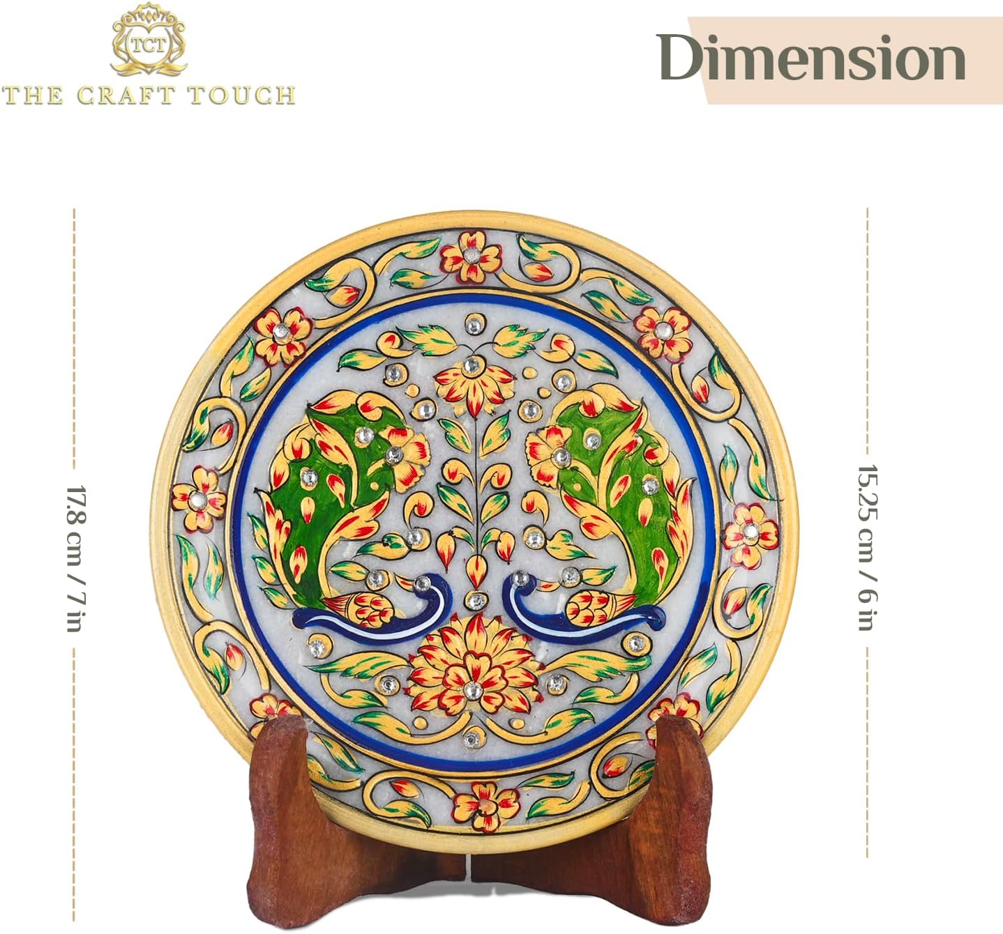 Handcrafted White Marble Decorative Plate, Gold Peacock & Floral Design, Luxury Hand-Painted Artisan Art for Home Décor | Perfect for Weddings, Housewarmings & Festive Gifting