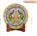 Handcrafted White Marble Decorative Plate, Gold Peacock & Floral Design, Luxury Hand-Painted Artisan Art for Home Décor | Perfect for Weddings, Housewarmings & Festive Gifting