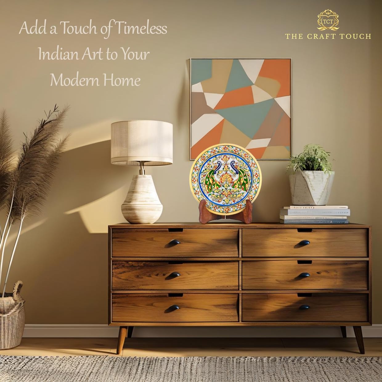 Handcrafted White Marble Decorative Plate, Gold Peacock & Floral Design, Luxury Hand-Painted Artisan Art for Home Décor | Perfect for Weddings, Housewarmings & Festive Gifting