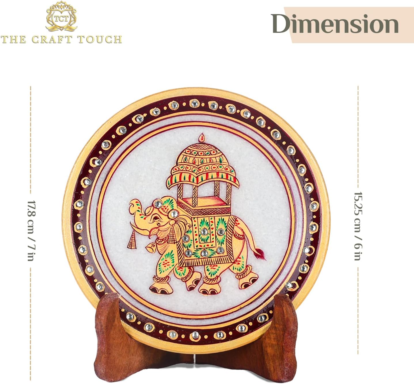Handcrafted White Marble Decorative Plate, Gold Elephant Design, Luxury Hand-Painted Artisan Art for Home Décor | Perfect for Weddings, Housewarmings & Festive Gifting