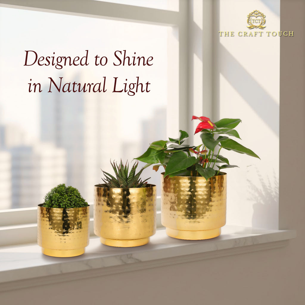 Hammered Gold Metal Planter Set – Design with Gold Finish