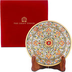 Handcrafted White Marble Decorative Plate, Gold Floral Design, Luxury Hand-Painted Artisan Art for Home Décor | Perfect for Weddings, Housewarmings & Festive Gifting